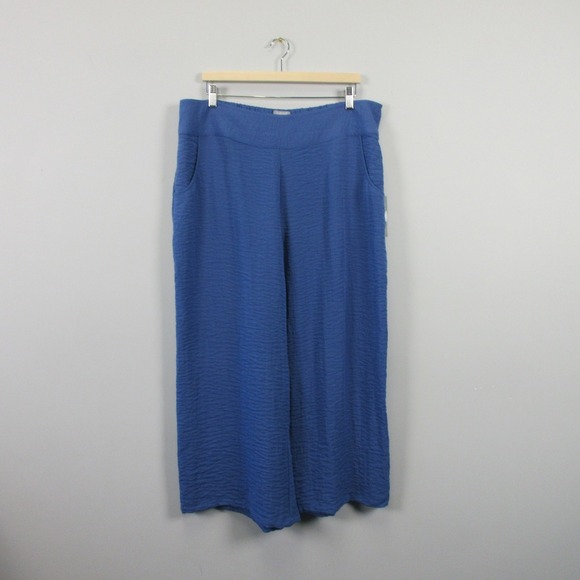 Habitat Crinkle Wide Leg Cropped Pants Women XXL Blue Pull On Lagenlook 310 - Picture 1 of 12